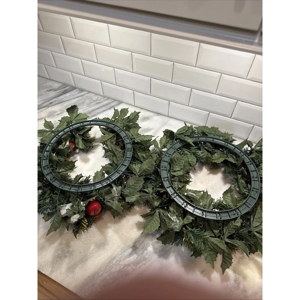 Pair Of Vintage Holiday‎ Wreaths/candle Rings With Apples/berries/pine Cones